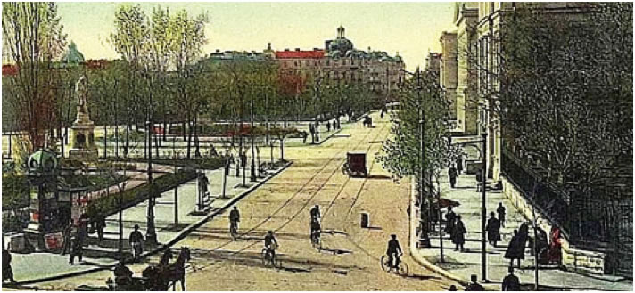 ucarest, calle de la Academia (postal de 1908).
